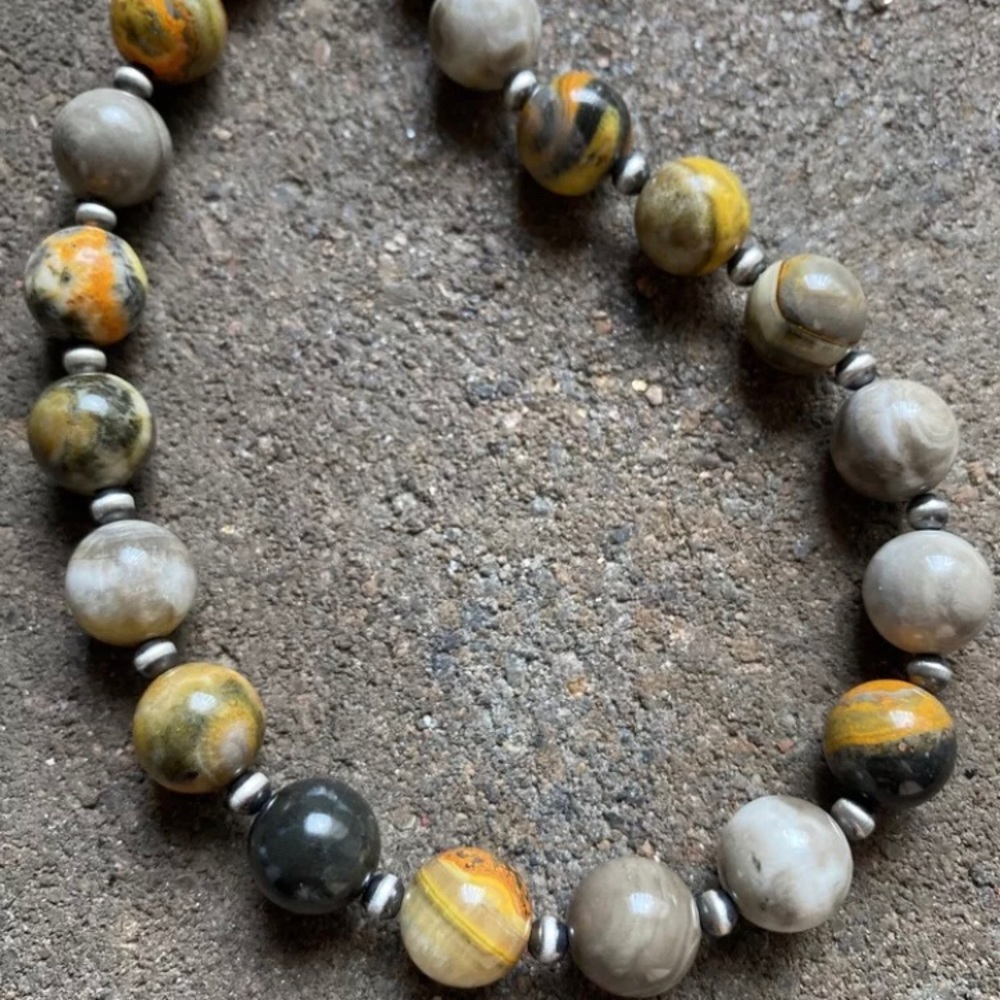 S.Silver Round Bumblebee Jasper Pearlsbeadnecklace - image 4